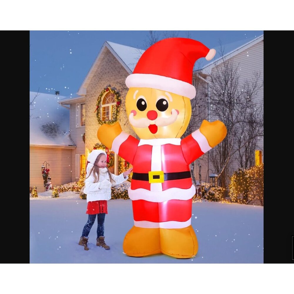 Gemmy 4 Ft Inflatable Gingerbread Santa Claus With LED Lights For Indoor/Outdoor